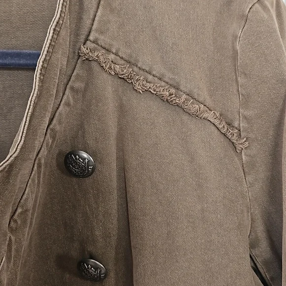 Free People Ruffle Hem Military Jacket- Olive Green -S - Picture 8 of 11